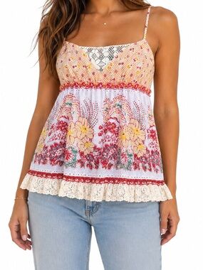 Vintage Nolita Floral Lace Trim Babydoll Cami Top NWT Size Medium